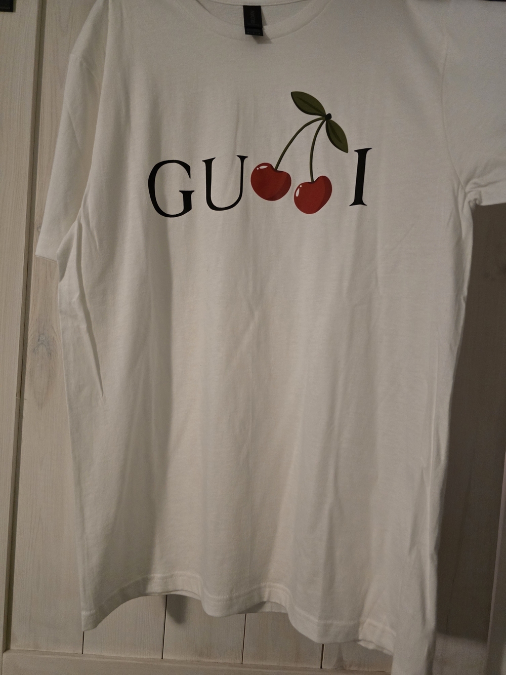 Gucci White Short-Sleeve Tee with Red Cherry Logo Womens